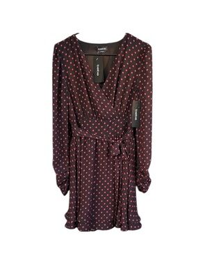 NWT Bebe Faux Wrap Flounce Dress Black Red Polka Dots Size Small Retail $169.00